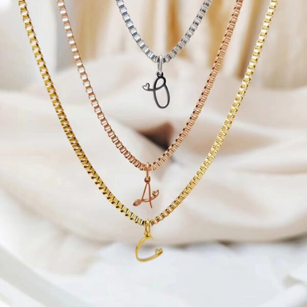 Stainless Steel Jewelry Initial Art Font Letter With Heart Necklace Personalized Gold Plated Box Chain Alphabet Name Necklace for Gift - صورة 2
