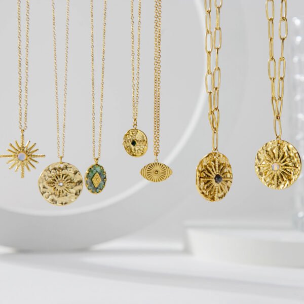 Hot Products Sun Necklace Women Pendant Stainless Steel Jewelry 18K Gold Plated Choker Necklace With Flower