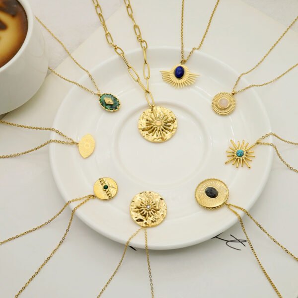 Hot Products Sun Flower Pendant Stainless Steel Jewelry for Women 18K Gold Plated Choker Necklace - Image 2