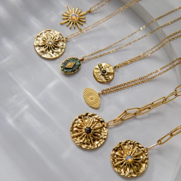 Hot Products Sun Necklace Women Pendant Stainless Steel Jewelry 18K Gold Plated Choker Necklace With Flower - صورة 4