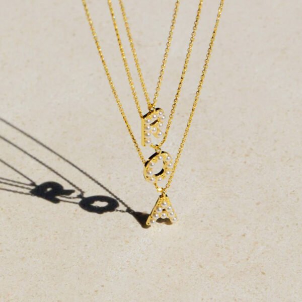 OEM Gold Plated Pearl Alphabet Charms Dainty Initial Necklace for Gift - صورة 2