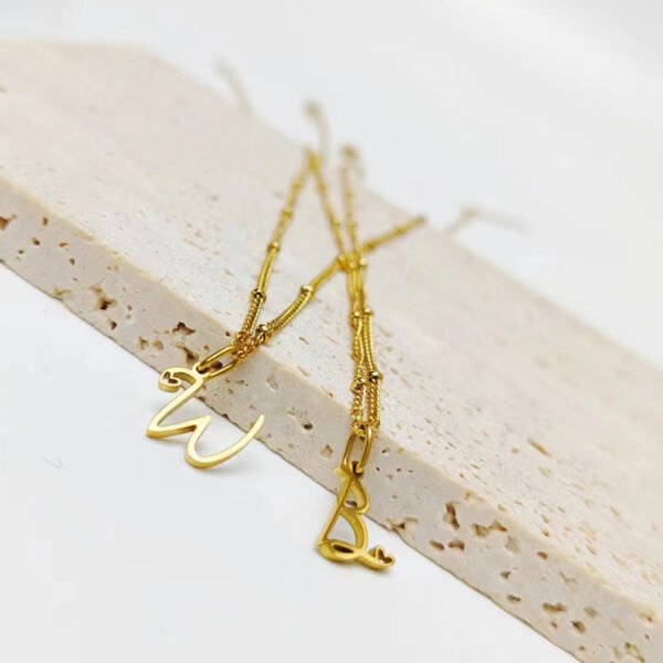 New DIY Beads Chain Love Letter Initial Necklace Stainless Steel Jewelry Alphabet Pendant Necklace