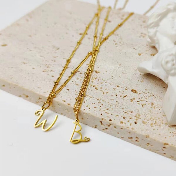 New DIY Beads Chain Love Letter Initial Necklace Stainless Steel Jewelry Alphabet Pendant Necklace - Image 3