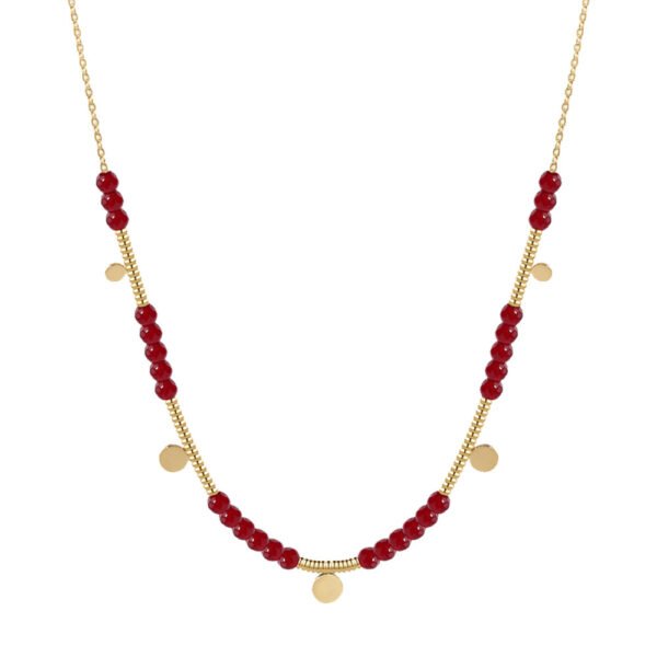 Retro Style Stainless Steel Necklace Multi-layer Personalized Red Acrylic Beaded Necklace for Women - صورة 2