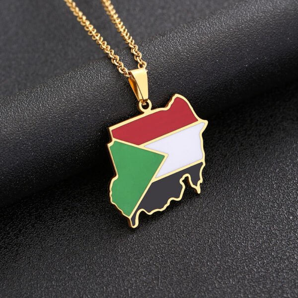 High Quality African Map Necklace Stainless Steel Jewelry Drop Oil Republic of the Sudan Map Flag Pendant Necklace - صورة 3