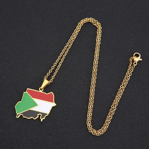 High Quality African Map Necklace Stainless Steel Jewelry Drop Oil Republic of the Sudan Map Flag Pendant Necklace - صورة 5