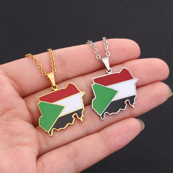 High Quality African Map Necklace Stainless Steel Jewelry Drop Oil Republic of the Sudan Map Flag Pendant Necklace - صورة 6