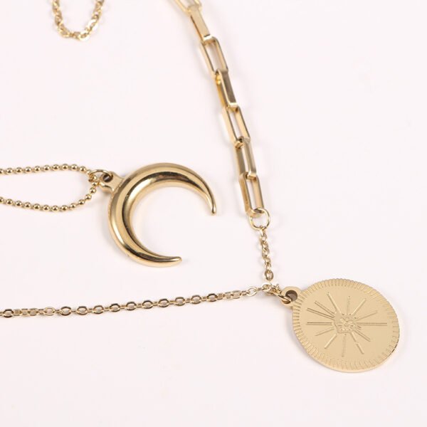 14K Gold Plated Stainless Steel 3 Layered Hypoallergenic Moon Necklace for Women - Image 3