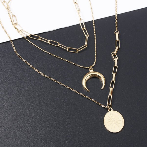 14K Gold Plated Stainless Steel 3 Layered Hypoallergenic Moon Necklace for Women - Image 5