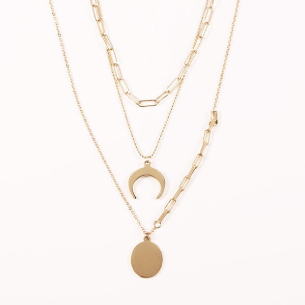 14K Gold Plated Stainless Steel 3 Layered Hypoallergenic Moon Necklace for Women - Image 6