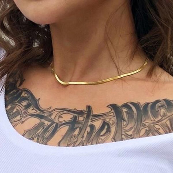 14K Gold Chains 316L Stainless Steel Women Flat Snake Chain Chokers Necklace