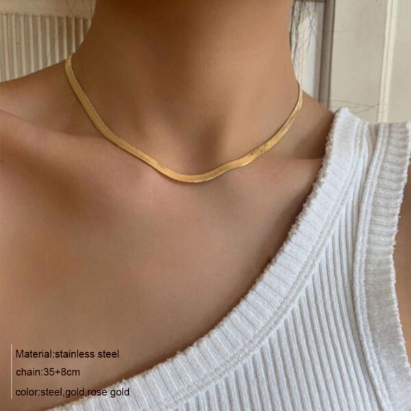 14K Gold Chains 316L Stainless Steel Women Flat Snake Chain Chokers Necklace - Image 5