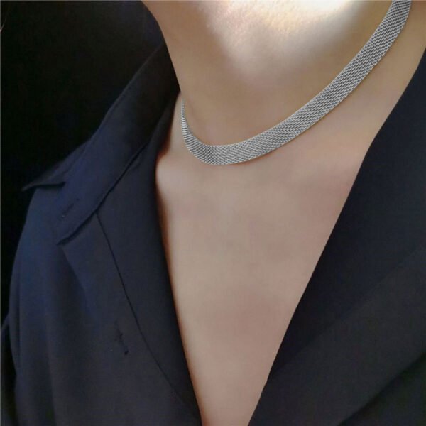 18K Gold Plated Stainless Steel Women Fashion 8mm Wide Net Style Choker Necklace - Image 4