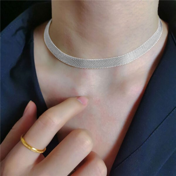 18K Gold Plated Stainless Steel Women Fashion 8mm Wide Net Style Choker Necklace - Image 6