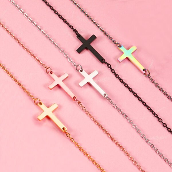 New Choker Jewelry 18k PVD Gold Plated Stainless Steel Charm Cross Necklace in Black for Women