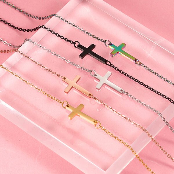 New Choker Jewelry 18k PVD Gold Plated Stainless Steel Charm Cross Necklace in Black for Women - Image 3