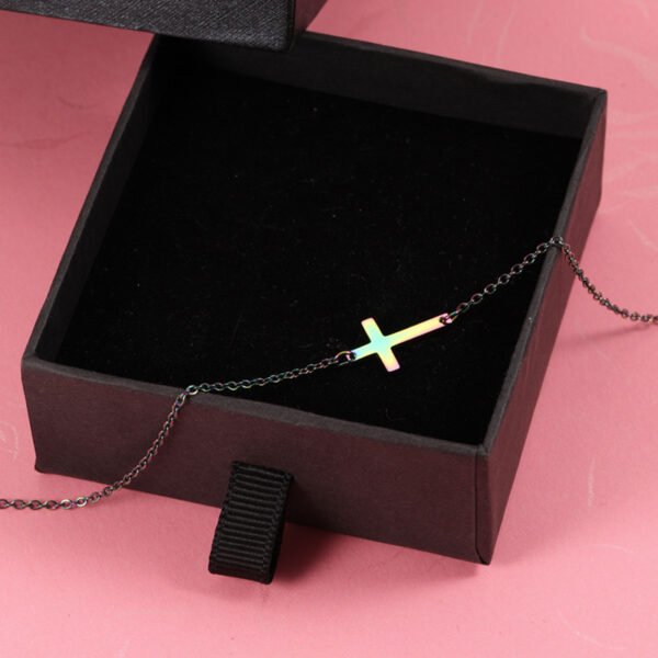 New Choker Jewelry 18k PVD Gold Plated Stainless Steel Charm Cross Necklace in Black for Women - Image 4