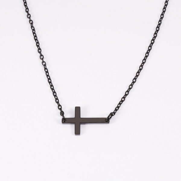 New Choker Jewelry 18k PVD Gold Plated Stainless Steel Charm Cross Necklace in Black for Women - Image 5