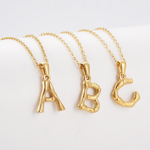 Stainless Steel Jewelry Hip Hop Bamboo Style 18K Gold Plated Letter Pendant Necklace for Men Women
