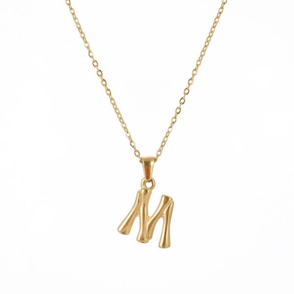 Stainless Steel Jewelry Hip Hop Bamboo Style 18K Gold Plated Letter Pendant Necklace for Men Women - صورة 2