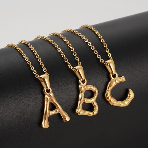Stainless Steel Jewelry Hip Hop Bamboo Style 18K Gold Plated Letter Pendant Necklace for Men Women - صورة 3