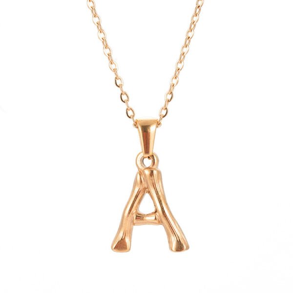 Stainless Steel Jewelry Hip Hop Bamboo Style 18K Gold Plated Letter Pendant Necklace for Men Women - صورة 6