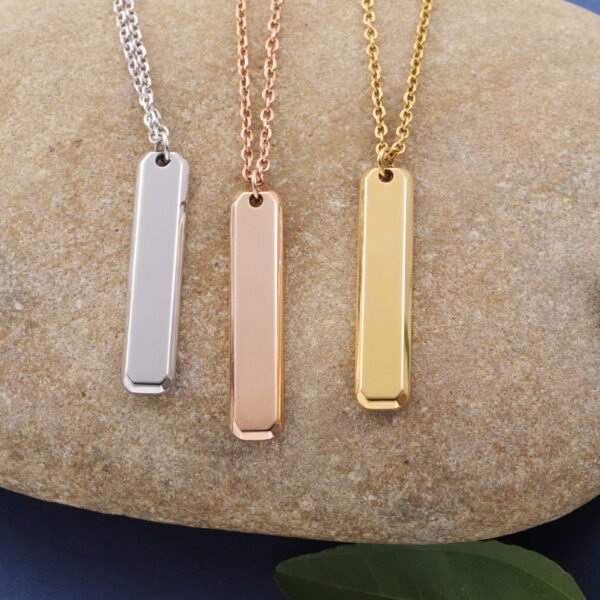 Stainless Steel Jewelry Statement Engraved Name Rectangle Pendant Necklace - Image 3