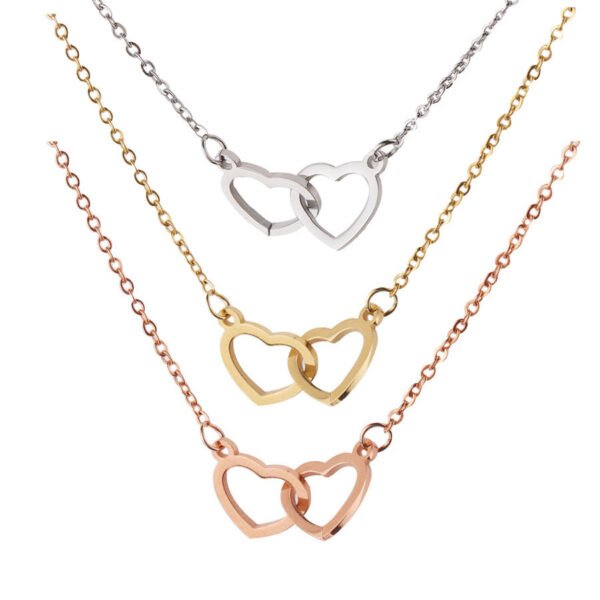 New Fashion Stainless Steel Jewelry Locket Double Heart Necklace for Women