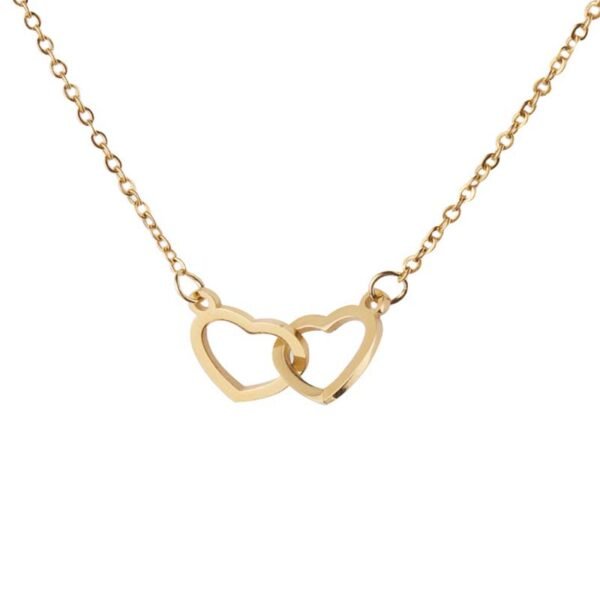 New Fashion Stainless Steel Jewelry Locket Double Heart Necklace for Women - Image 2