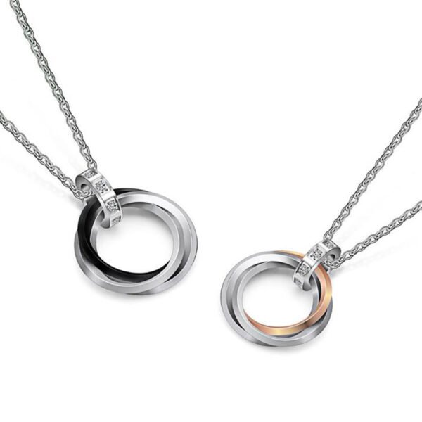 Stainless Steel 50cm Long Rhinestones Men Women Unisex Trendy Jewelry Gift Interlocking 3 Circles Pendant Necklace for Men Women