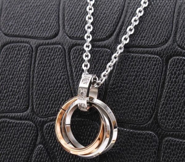 Stainless Steel 50cm Long Rhinestones Men Women Unisex Trendy Jewelry Gift Interlocking 3 Circles Pendant Necklace for Men Women - صورة 2