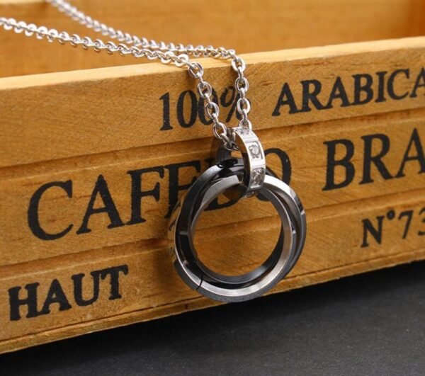 Stainless Steel 50cm Long Rhinestones Men Women Unisex Trendy Jewelry Gift Interlocking 3 Circles Pendant Necklace for Men Women - صورة 3