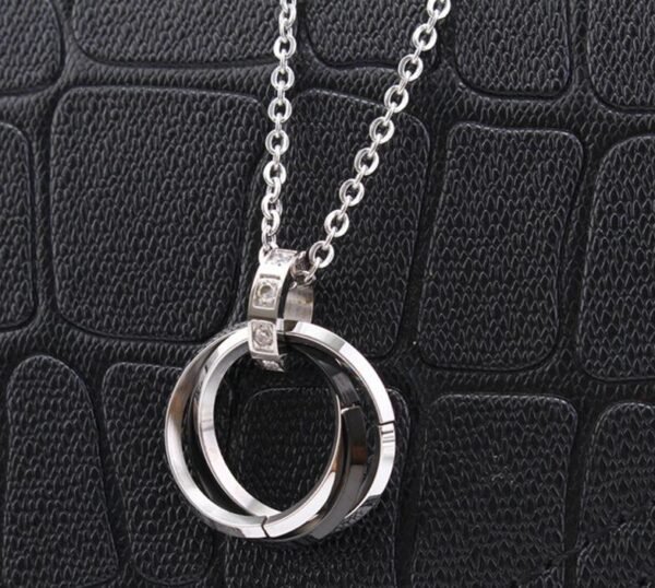 Stainless Steel 50cm Long Rhinestones Men Women Unisex Trendy Jewelry Gift Interlocking 3 Circles Pendant Necklace for Men Women - صورة 4