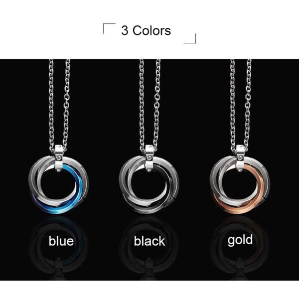 Stainless Steel 50cm Long Rhinestones Men Women Unisex Trendy Jewelry Gift Interlocking 3 Circles Pendant Necklace for Men Women - صورة 5