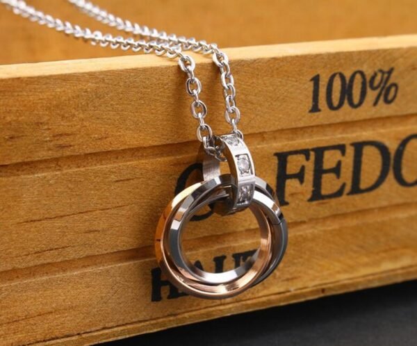 Stainless Steel 50cm Long Rhinestones Men Women Unisex Trendy Jewelry Gift Interlocking 3 Circles Pendant Necklace for Men Women - صورة 6
