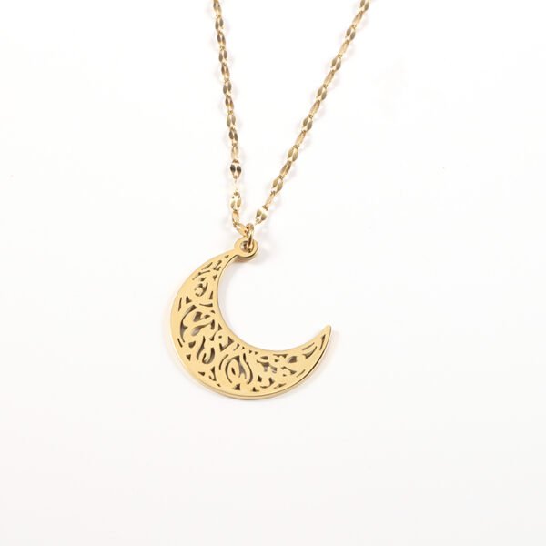 18K Gold Plated Stainless Steel Muslim Jewelry Gold Luck Moon Pendant Necklace