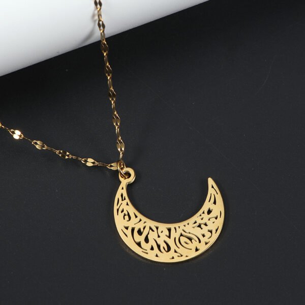 18K Gold Plated Stainless Steel Muslim Jewelry Gold Luck Moon Pendant Necklace - Imagen 2