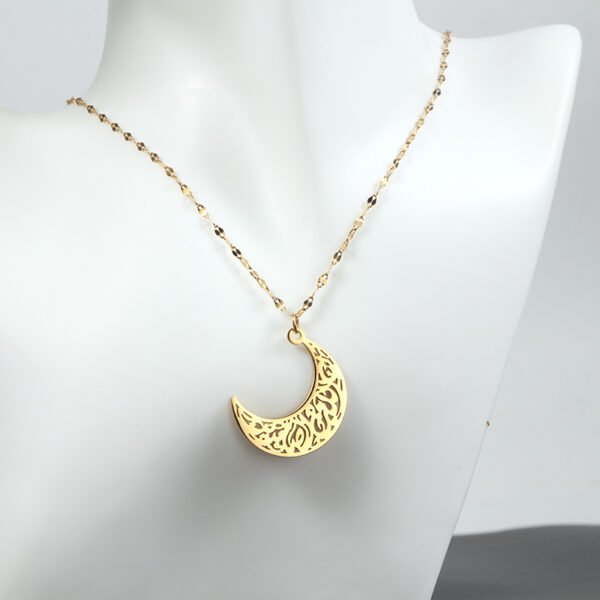 18K Gold Plated Stainless Steel Muslim Jewelry Gold Luck Moon Pendant Necklace - Imagen 3