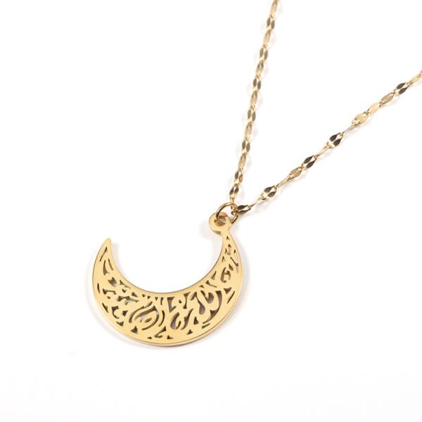 18K Gold Plated Stainless Steel Muslim Jewelry Gold Luck Moon Pendant Necklace - Imagen 4