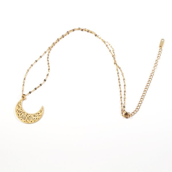 18K Gold Plated Stainless Steel Muslim Jewelry Gold Luck Moon Pendant Necklace - Imagen 5