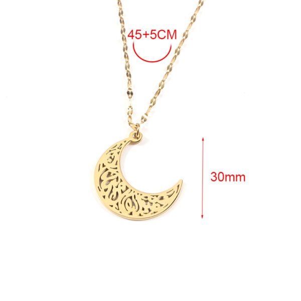 18K Gold Plated Stainless Steel Muslim Jewelry Gold Luck Moon Pendant Necklace - Imagen 6