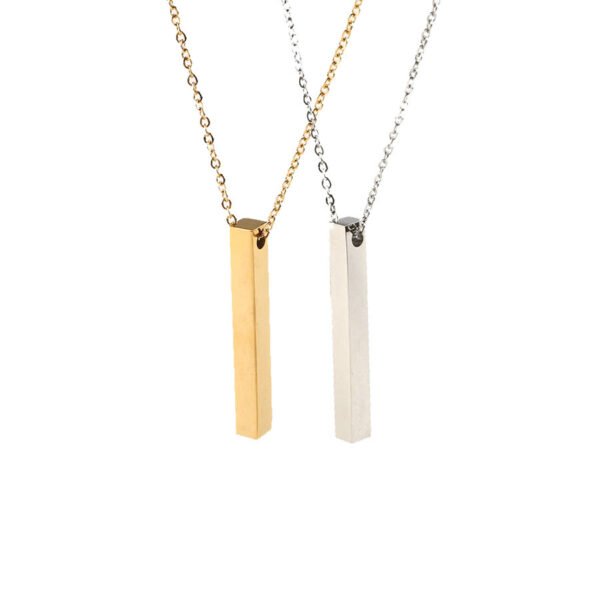 Mirror Polishing Stainless Steel 45cm 3D Cylinder Stereo  Engraving Square Bar Custom Name Strip Necklace