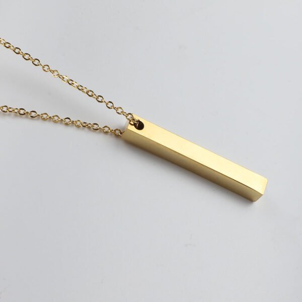 Mirror Polishing Stainless Steel 45cm 3D Cylinder Stereo  Engraving Square Bar Custom Name Strip Necklace - Imagen 2