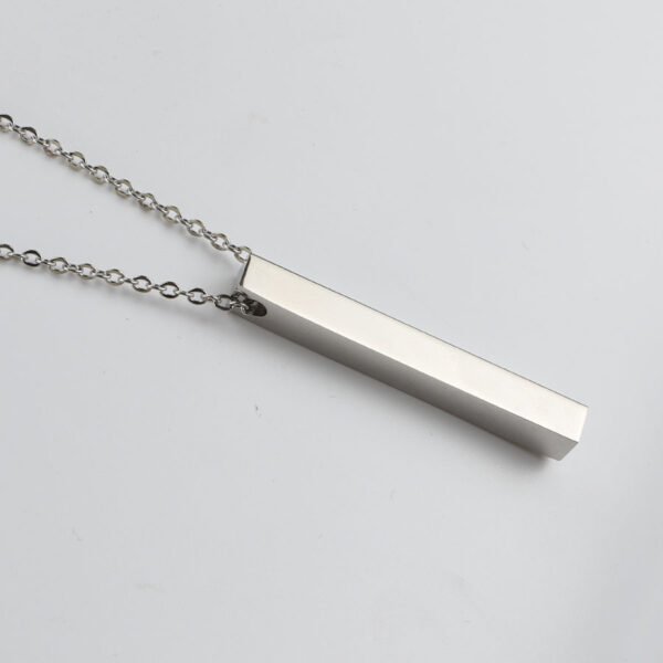 Mirror Polishing Stainless Steel 45cm 3D Cylinder Stereo  Engraving Square Bar Custom Name Strip Necklace - Imagen 5