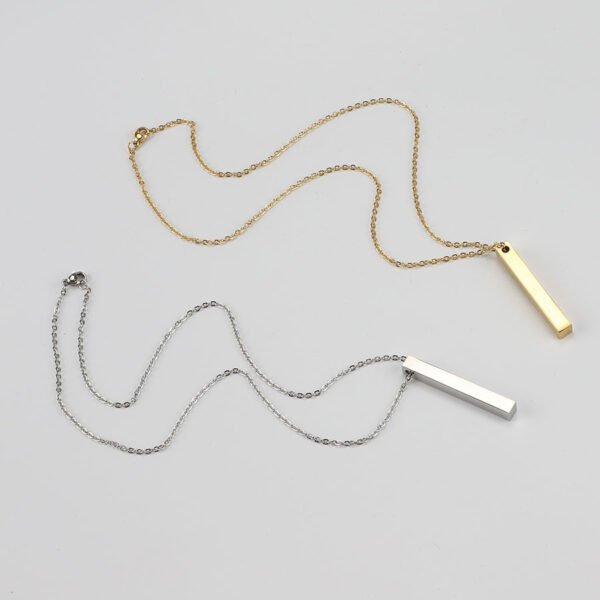 Mirror Polishing Stainless Steel 45cm 3D Cylinder Stereo  Engraving Square Bar Custom Name Strip Necklace - Imagen 6