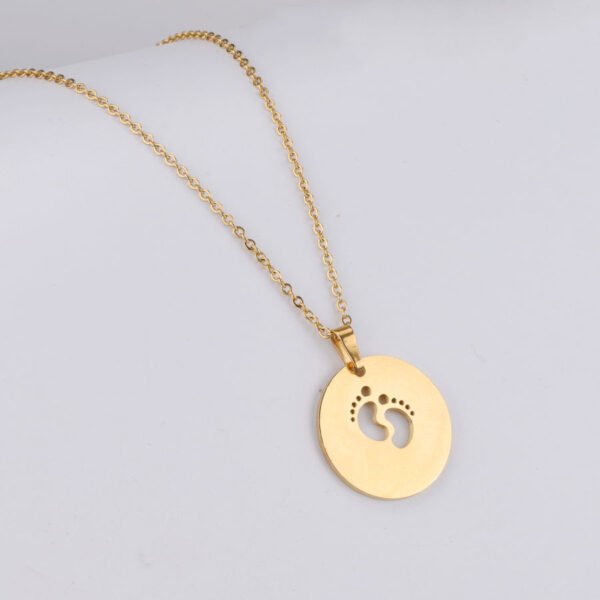 Stainless Steel Mirror Polished Small Foot Women's Mother's Day Gift Hollow Baby Ankle Pendant Necklace - Imagen 2