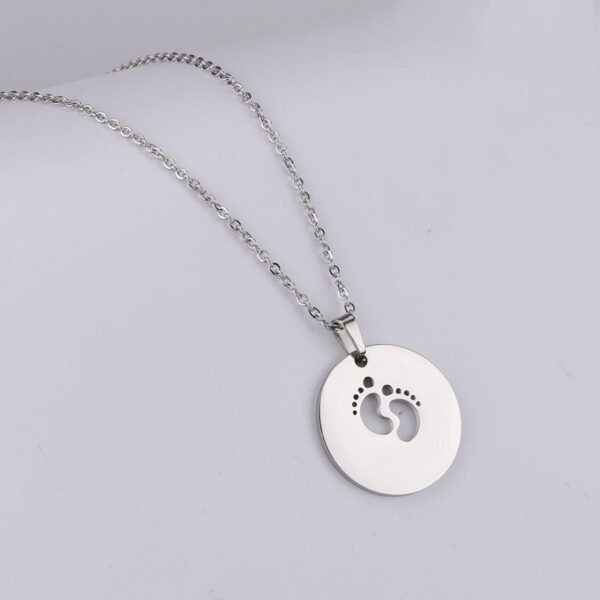 Stainless Steel Mirror Polished Small Foot Women's Mother's Day Gift Hollow Baby Ankle Pendant Necklace - Imagen 3