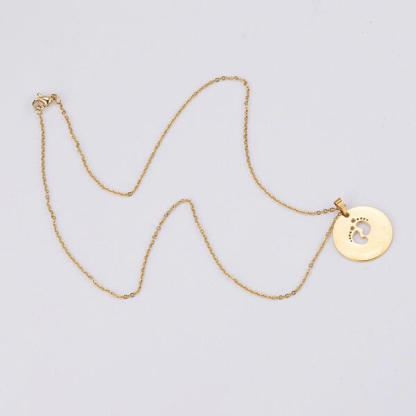 Stainless Steel Mirror Polished Small Foot Women's Mother's Day Gift Hollow Baby Ankle Pendant Necklace - Imagen 5