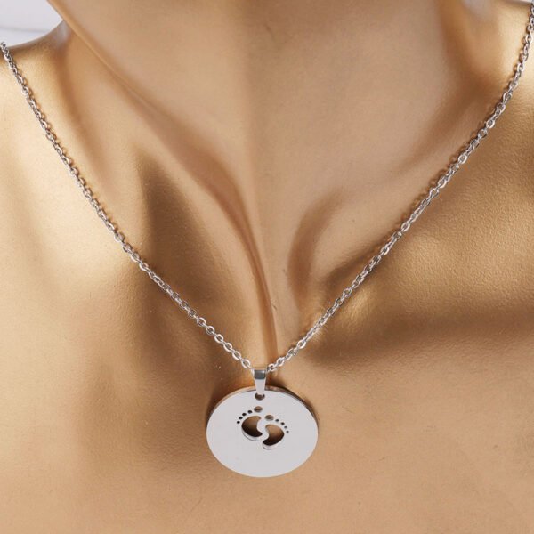 Stainless Steel Mirror Polished Small Foot Women's Mother's Day Gift Hollow Baby Ankle Pendant Necklace - Imagen 6