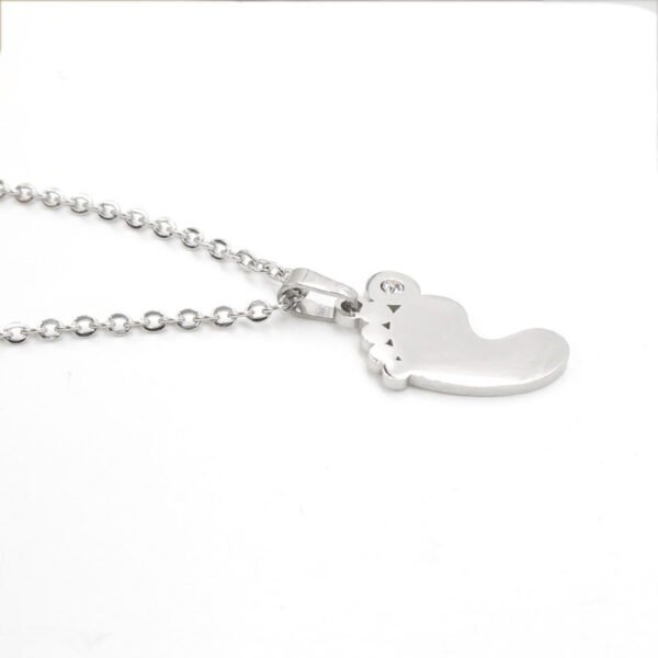 Stainless Steel Mirror Polished 18inch Chain DIY Women Baby Initial Jewelry Gift Rhinestone Baby Feet Pendant Necklace - Imagen 6